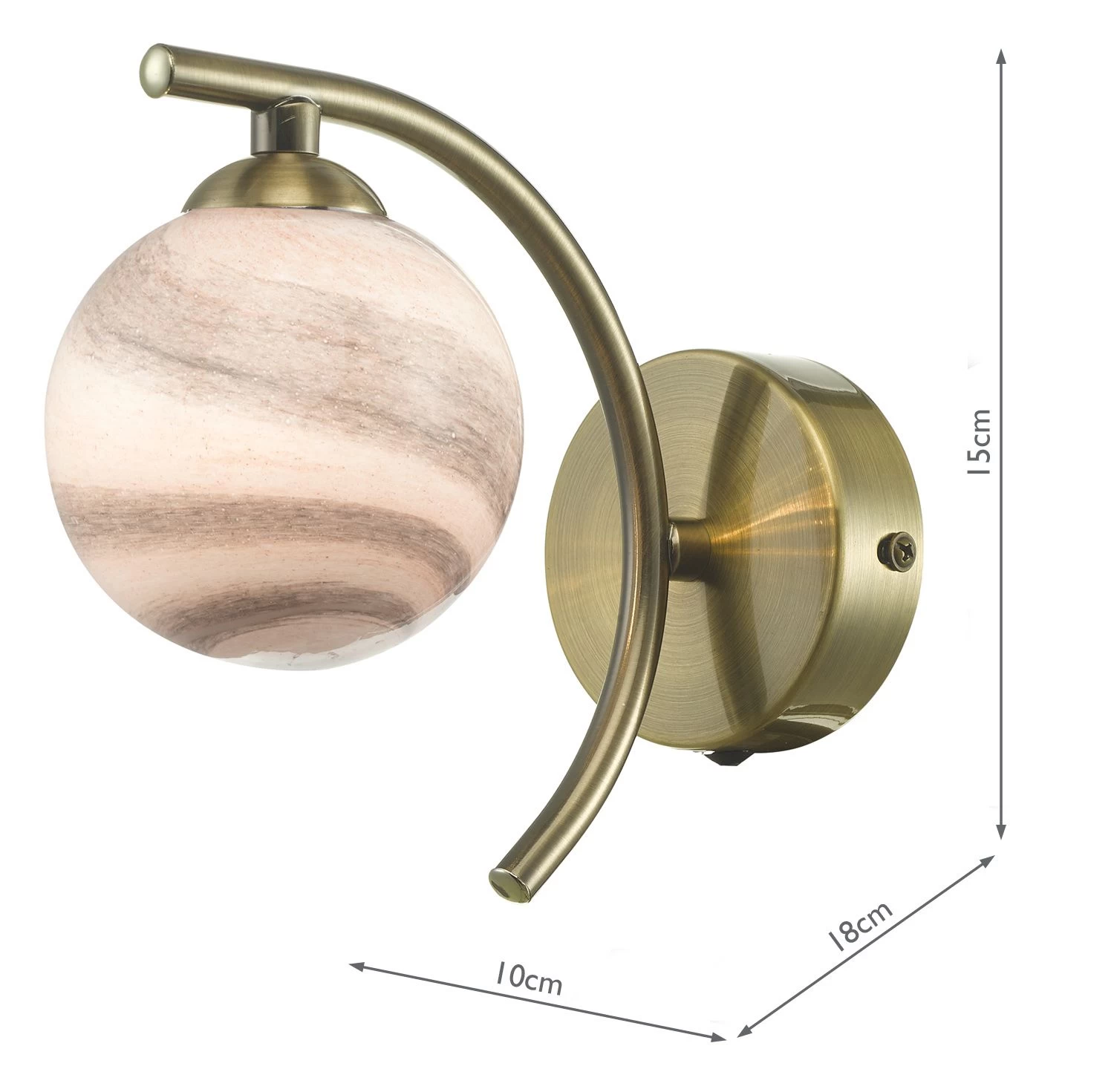 Atiya Wall Light Antique Brass With Planet Style Glass - Image 7