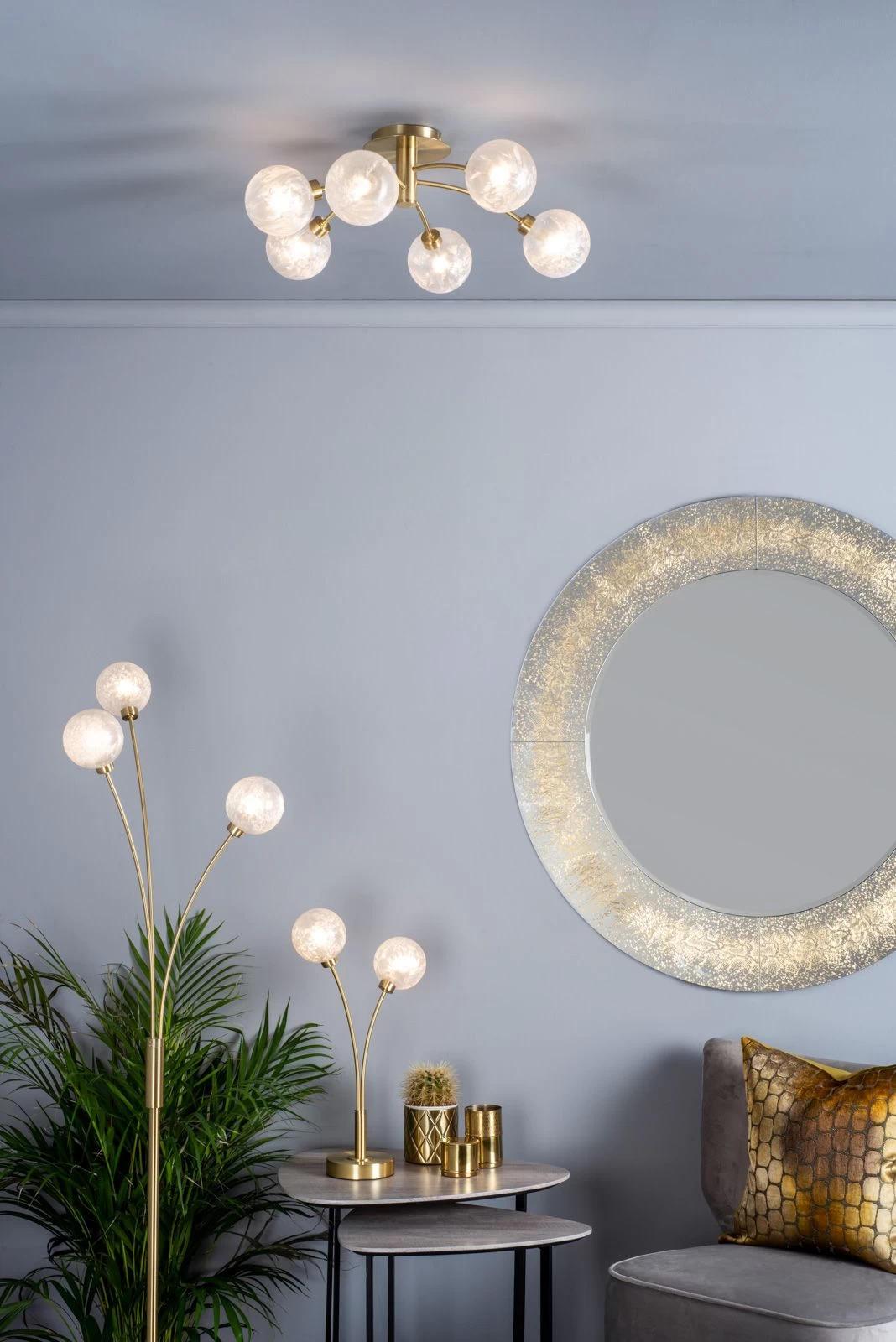 Avari 3 Light Floor Lamp Satin Brass Glass - Image 4