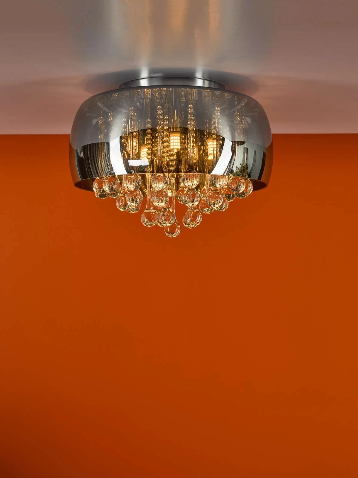 Aviel 5 Light Flush Smoked Shade With Clear Glass Droppers - Image 5