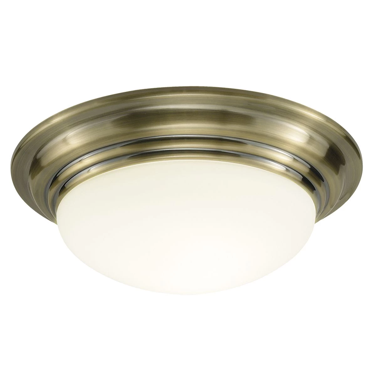 Barclay Small Bathroom Flush Antique Brass Opal Glass IP44 - Image 2
