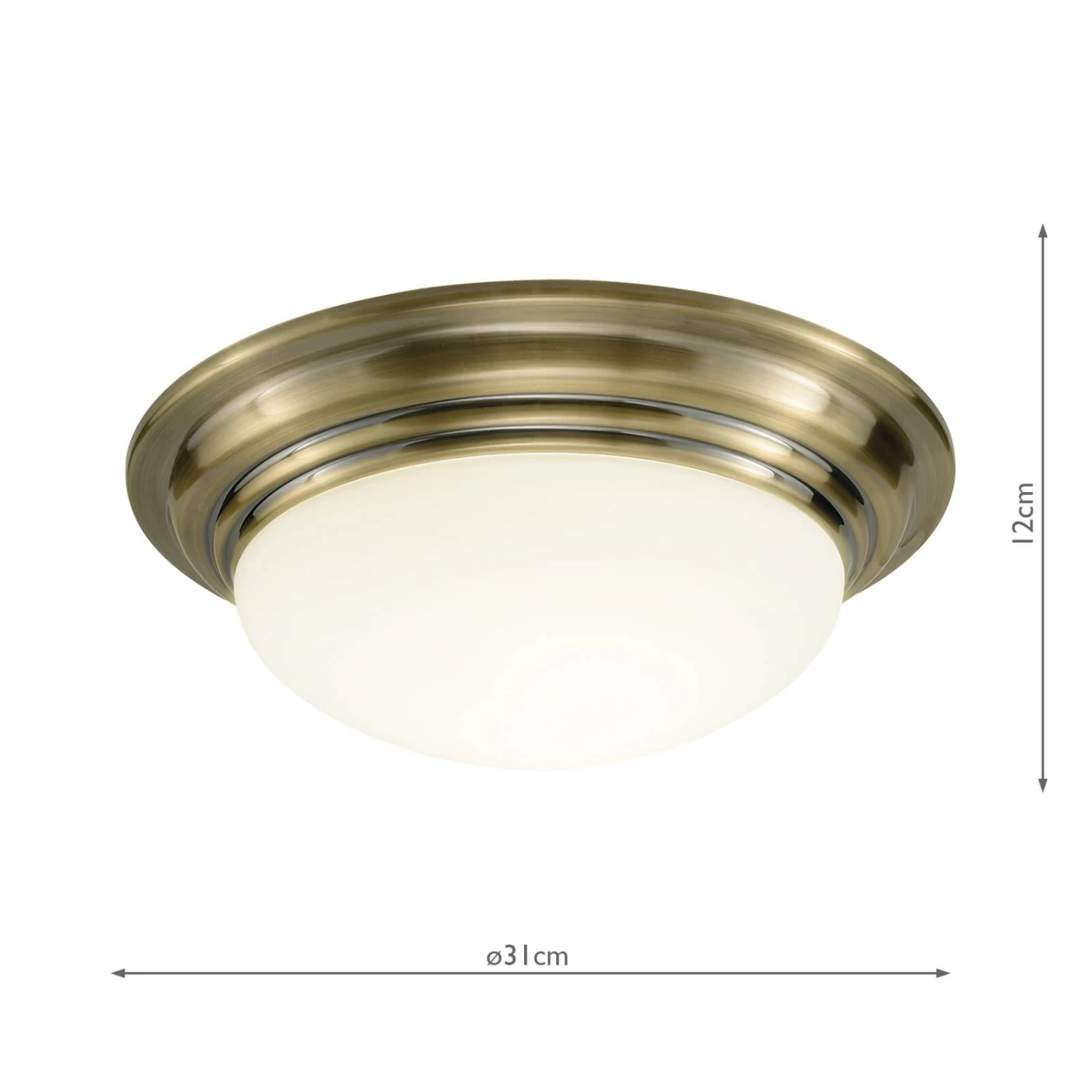Barclay Small Bathroom Flush Antique Brass Opal Glass IP44 - Image 3