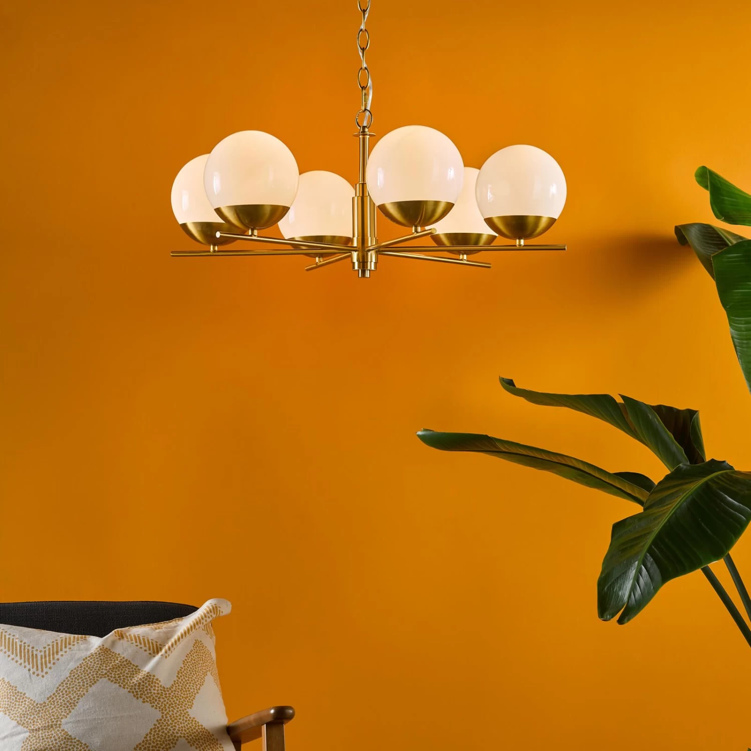 Bombazine 6 Light Pendant Natural Brass And Opal Glass - Image 6