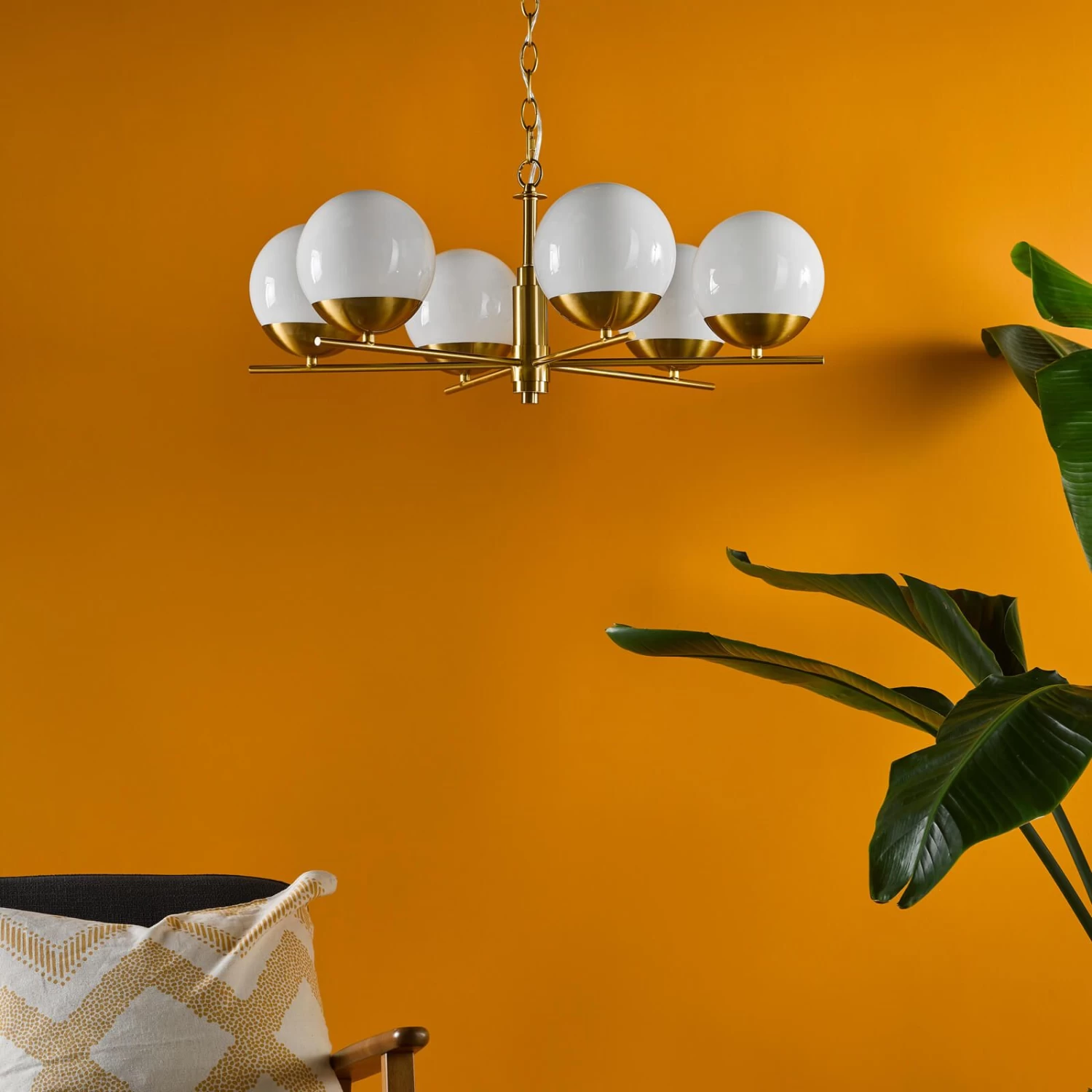 Bombazine 6 Light Pendant Natural Brass And Opal Glass - Image 7