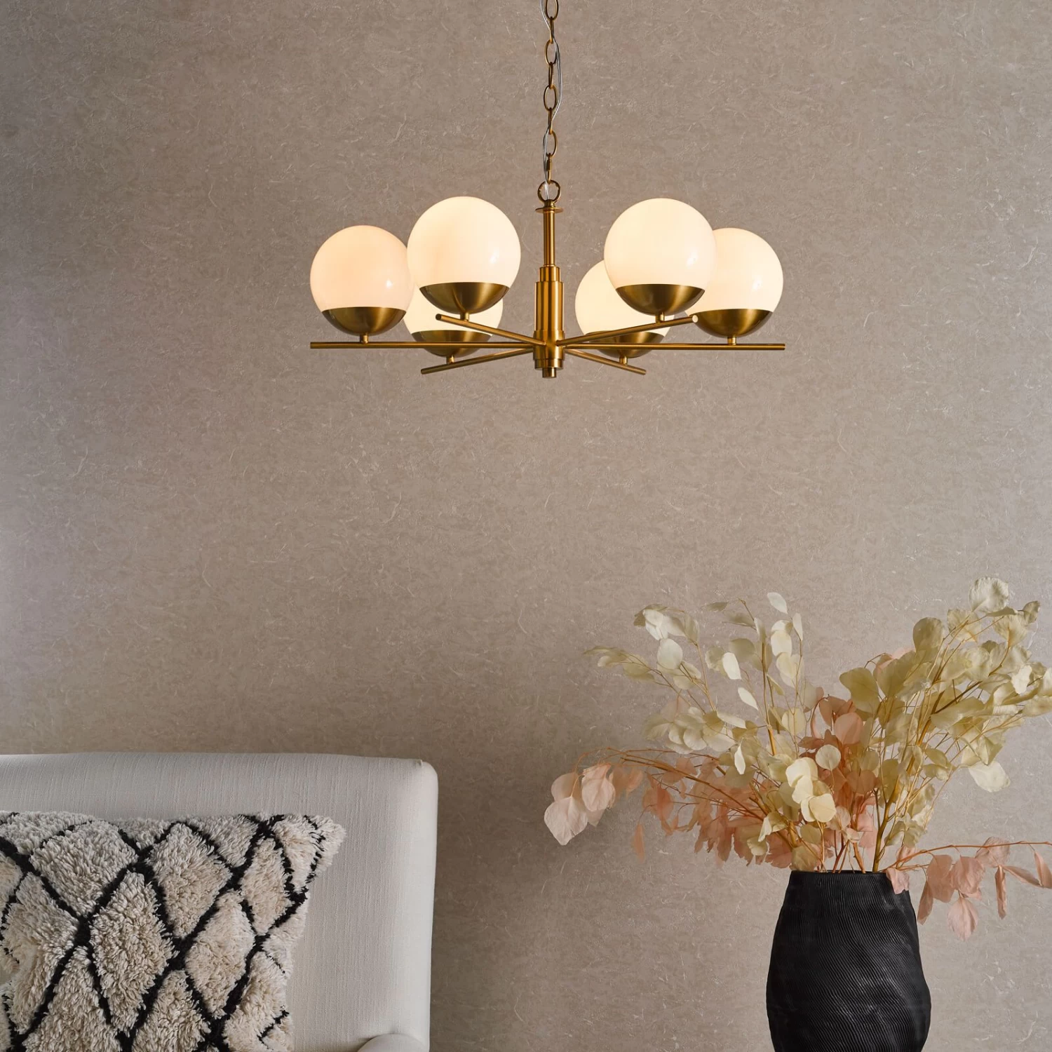 Bombazine 6 Light Pendant Natural Brass And Opal Glass - Image 8