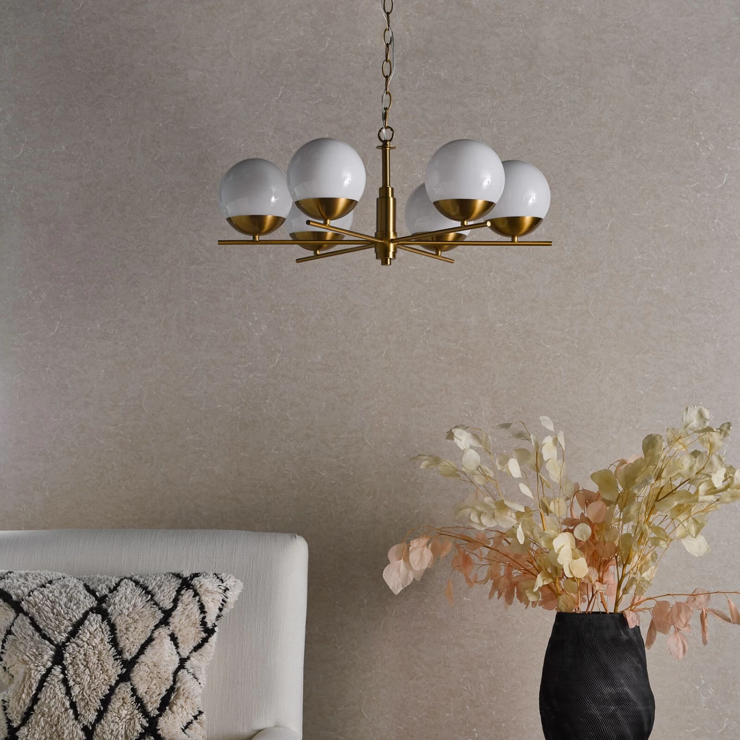 Bombazine 6 Light Pendant Natural Brass And Opal Glass - Image 9