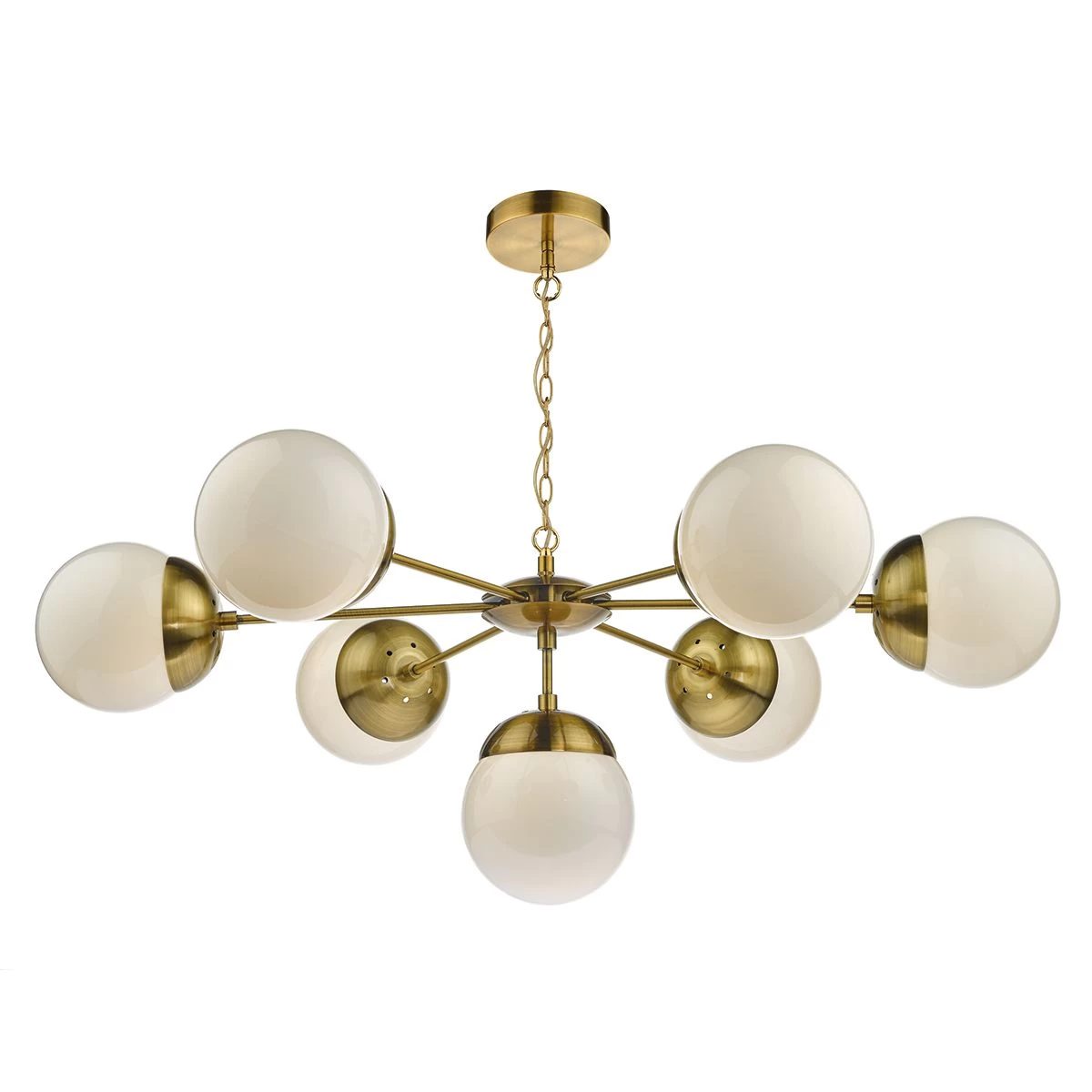 Bombazine 7 Light Pendant Natural Brass & White Opal Glass - Image 4
