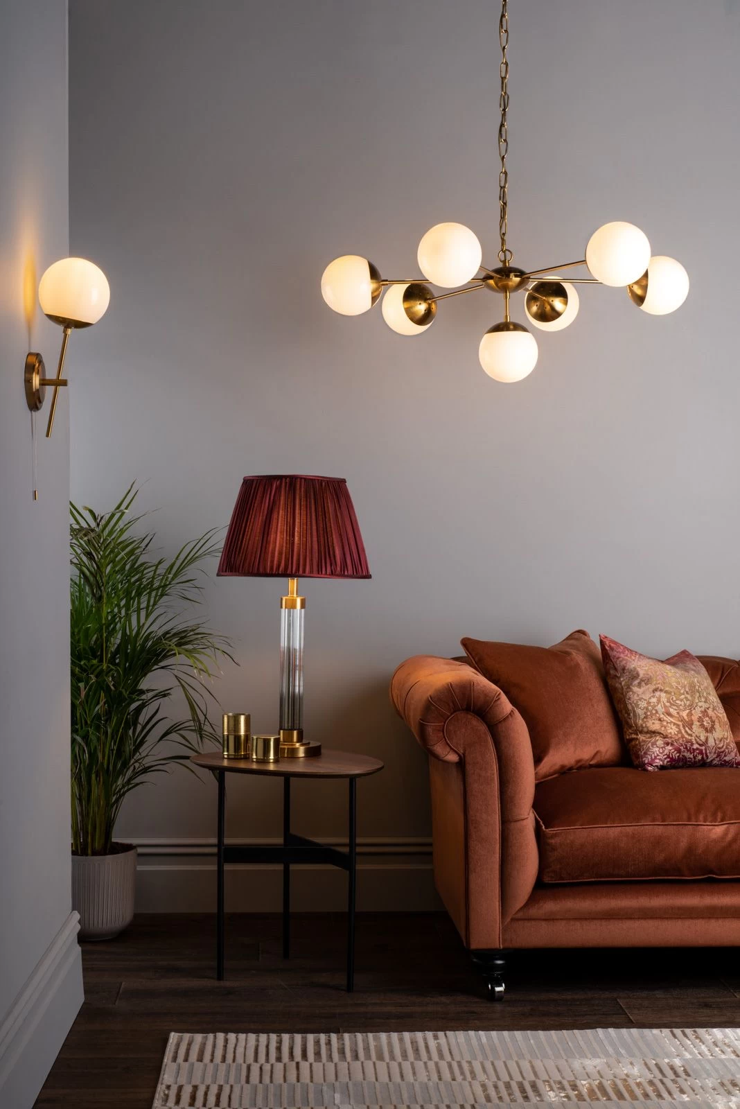 Bombazine 7 Light Pendant Natural Brass & White Opal Glass - Image 5