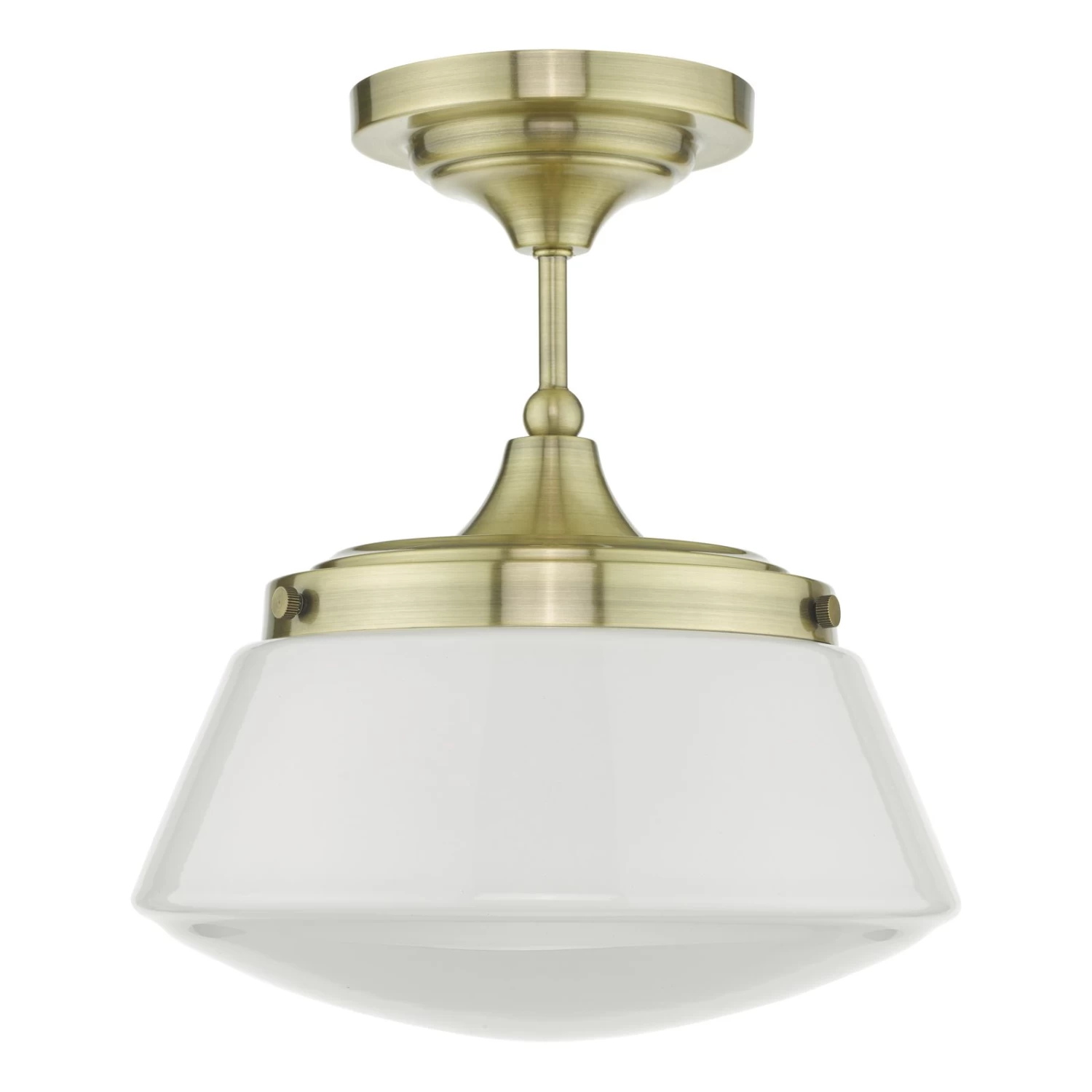 Caden Bathroom Semi Flush Antique Brass Opal Glass IP44 - Image 2