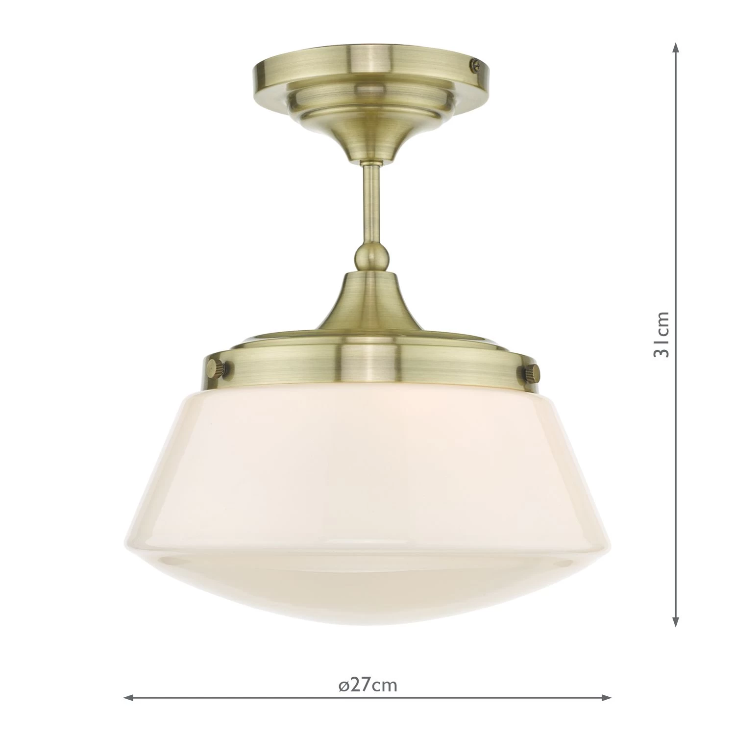 Caden Bathroom Semi Flush Antique Brass Opal Glass IP44 - Image 7