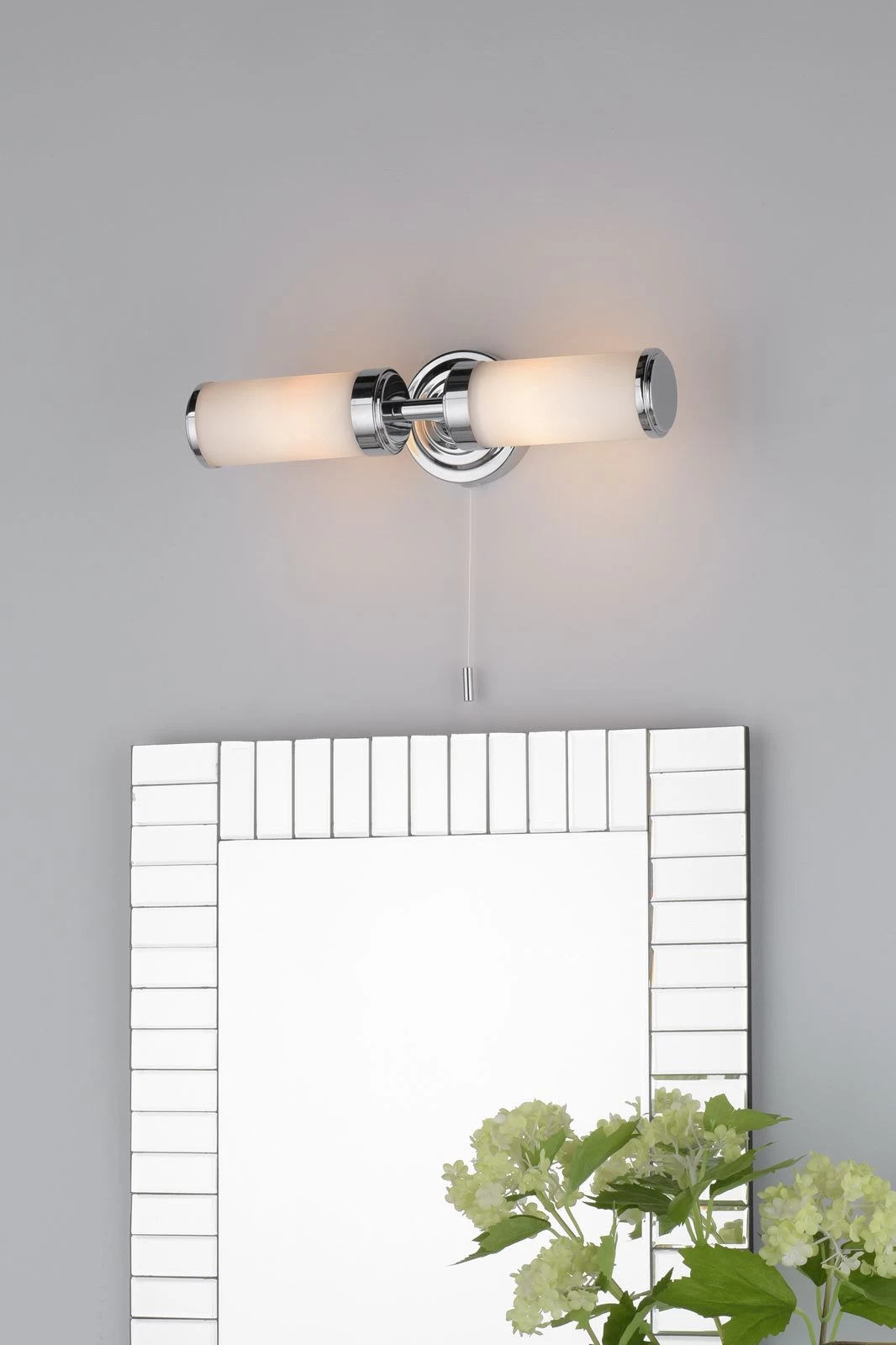 Century Bathroom 2 Light Wall Light Polished Chrome Opal Glass IP44 - Image 4