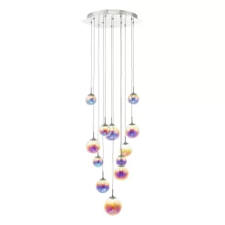 Cesario 12 Light Cluster Pendant Polished Chrome Iridised Glass LED