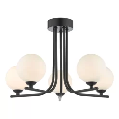 Cradle 5 Light Semi Flush Matt Black Opal Glass