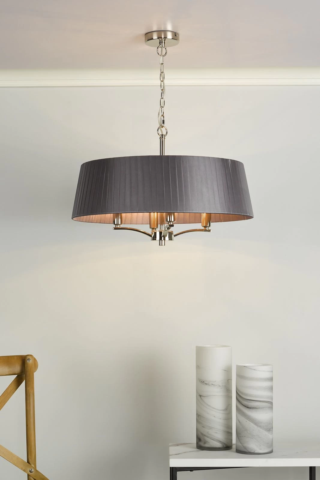 Cristin 4 Light Pendant Polished Nickel With Grey Shade - Image 8