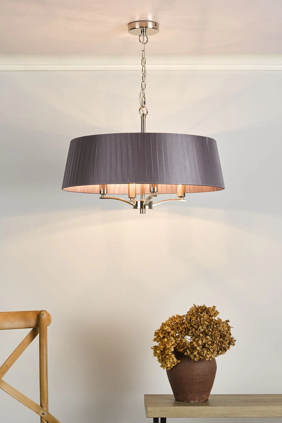Cristin 4 Light Pendant Polished Nickel With Grey Shade - Image 9