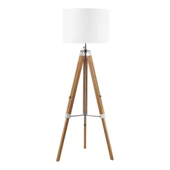 Easel Tripod Floor Lamp Light Wood Polished Chrome With Shade
