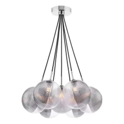 Elpis 7 Light Cluster Pendant Polished Chrome & Smoked/Clear Ribbed Glass