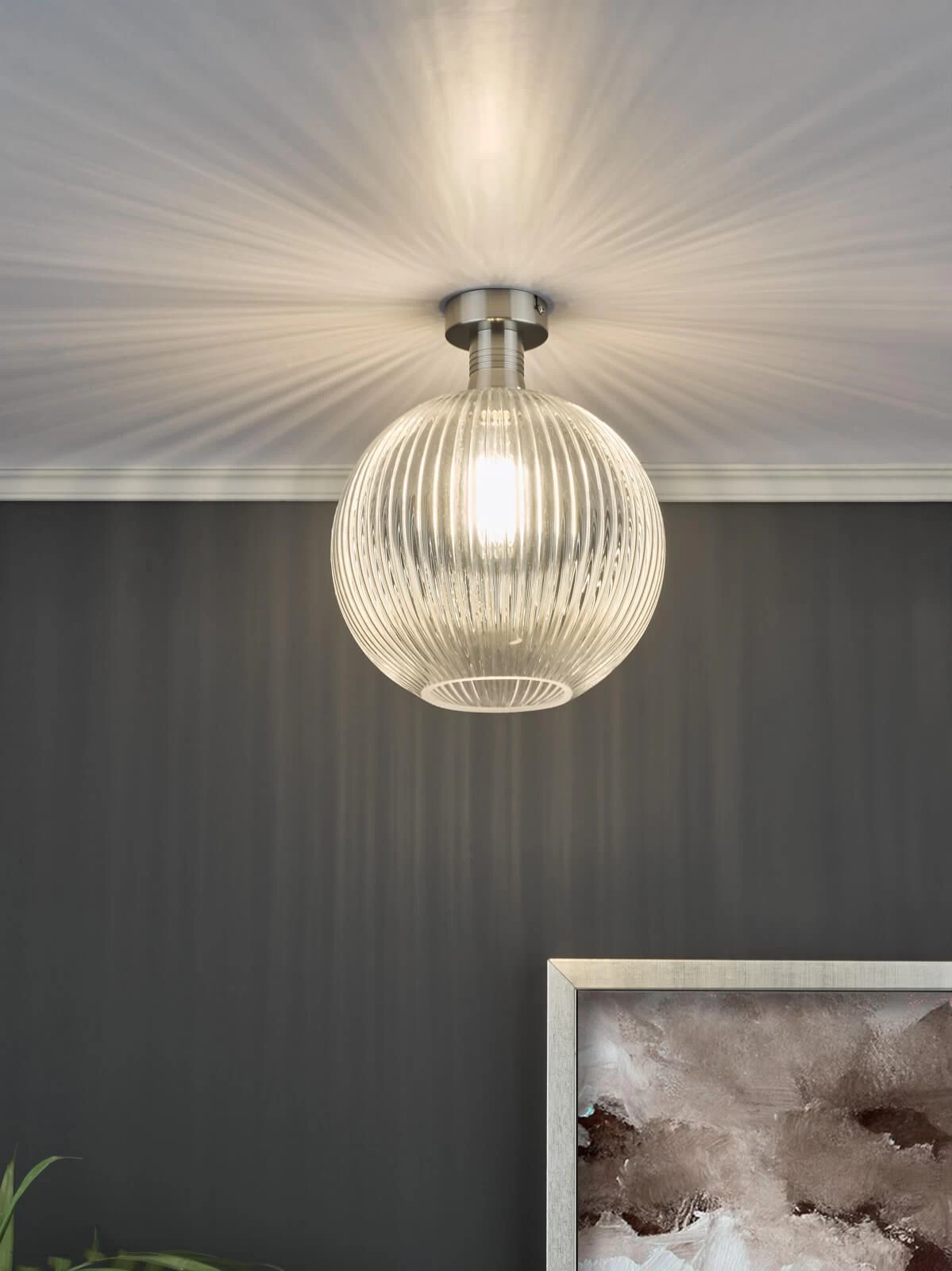 Emerson Semi Flush Antique Chrome Round Ribbed Glass - Image 5