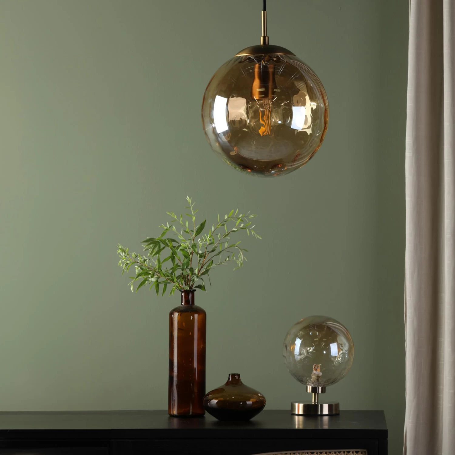 Esben Table Lamp Antique Brass Amber Dimpled Glass - Image 4