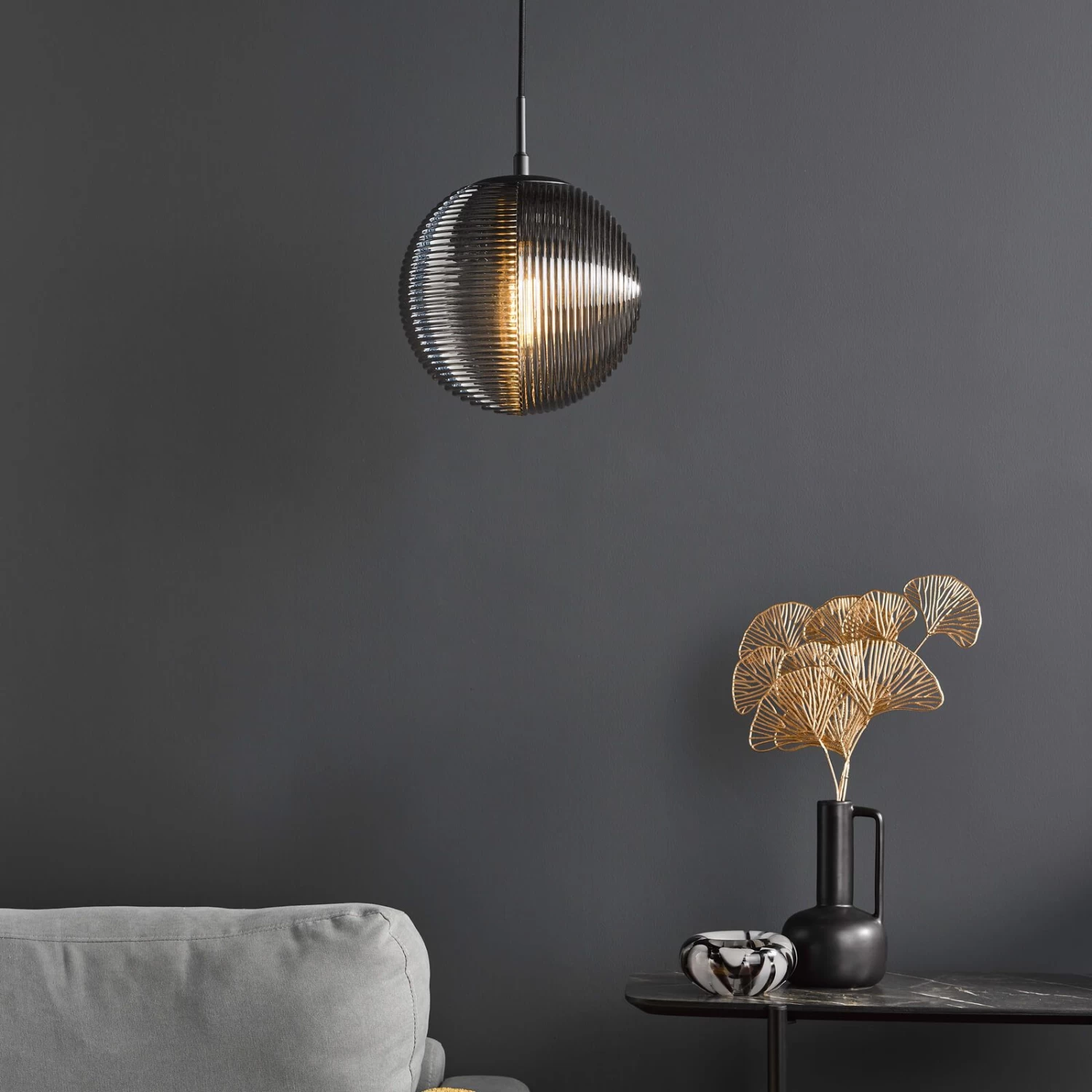 Evander Single Pendant Matt Black And Smoked Glass - Image 10