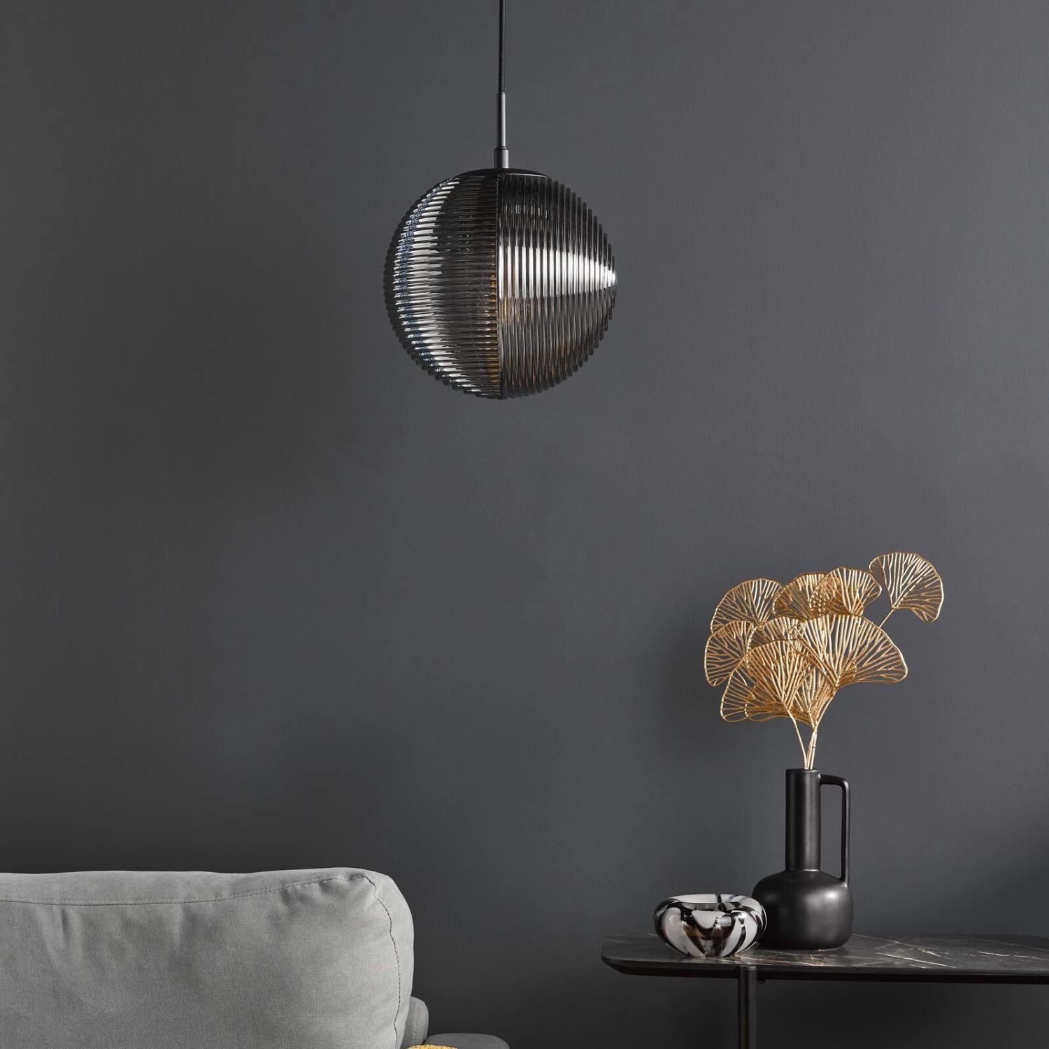 Evander Single Pendant Matt Black And Smoked Glass - Image 11