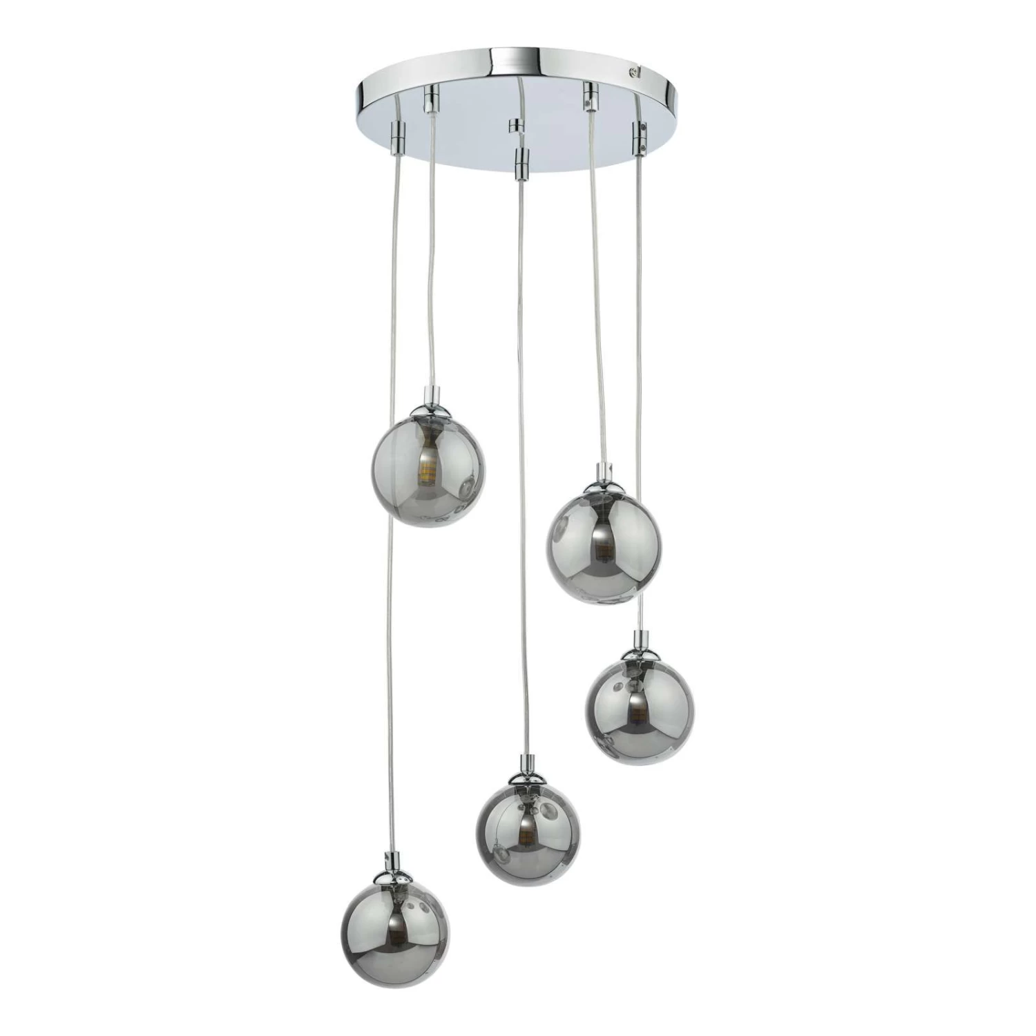 Federico 5 Light Cluster Pendant Polished Chrome Smoked Glass - Image 2