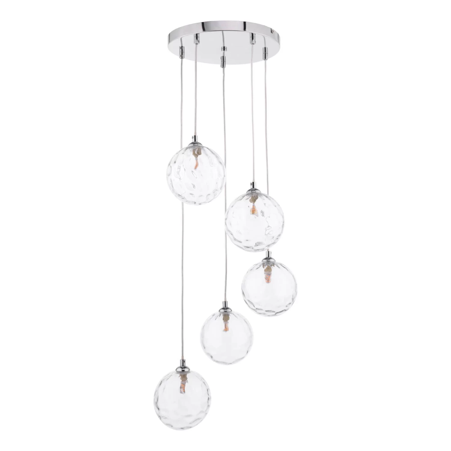 Federico 5 Light Cluster Pendant Polished Chrome Clear Dimpled Glass - Image 2