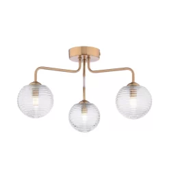 Feya 3 Light Semi-Flush Antique Bronze & Ribbed Glass