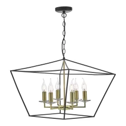 Gretchen Cage 6 Light Pendant Matt Black & Polished Brass
