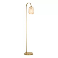 Idra Floor Lamp Aged Bronze And Champagne Ribbed Glass