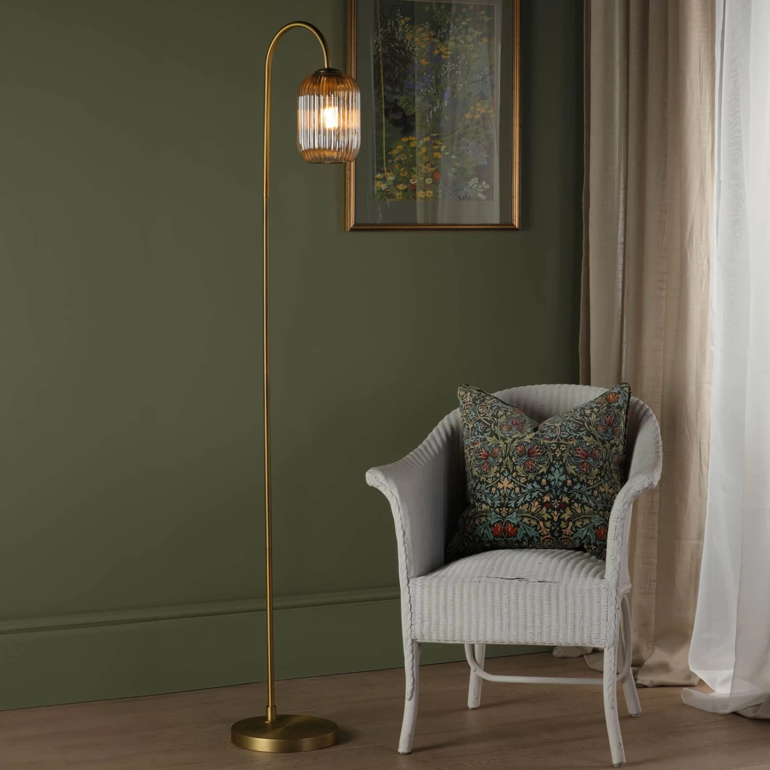 Idra Floor Lamp Aged Bronze And Champagne Ribbed Glass - Image 4