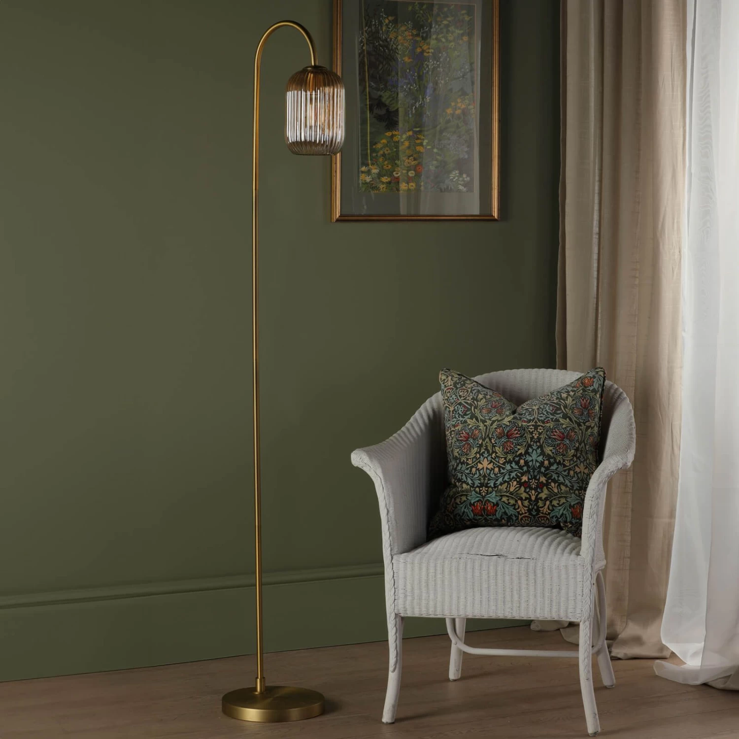 Idra Floor Lamp Aged Bronze And Champagne Ribbed Glass - Image 5