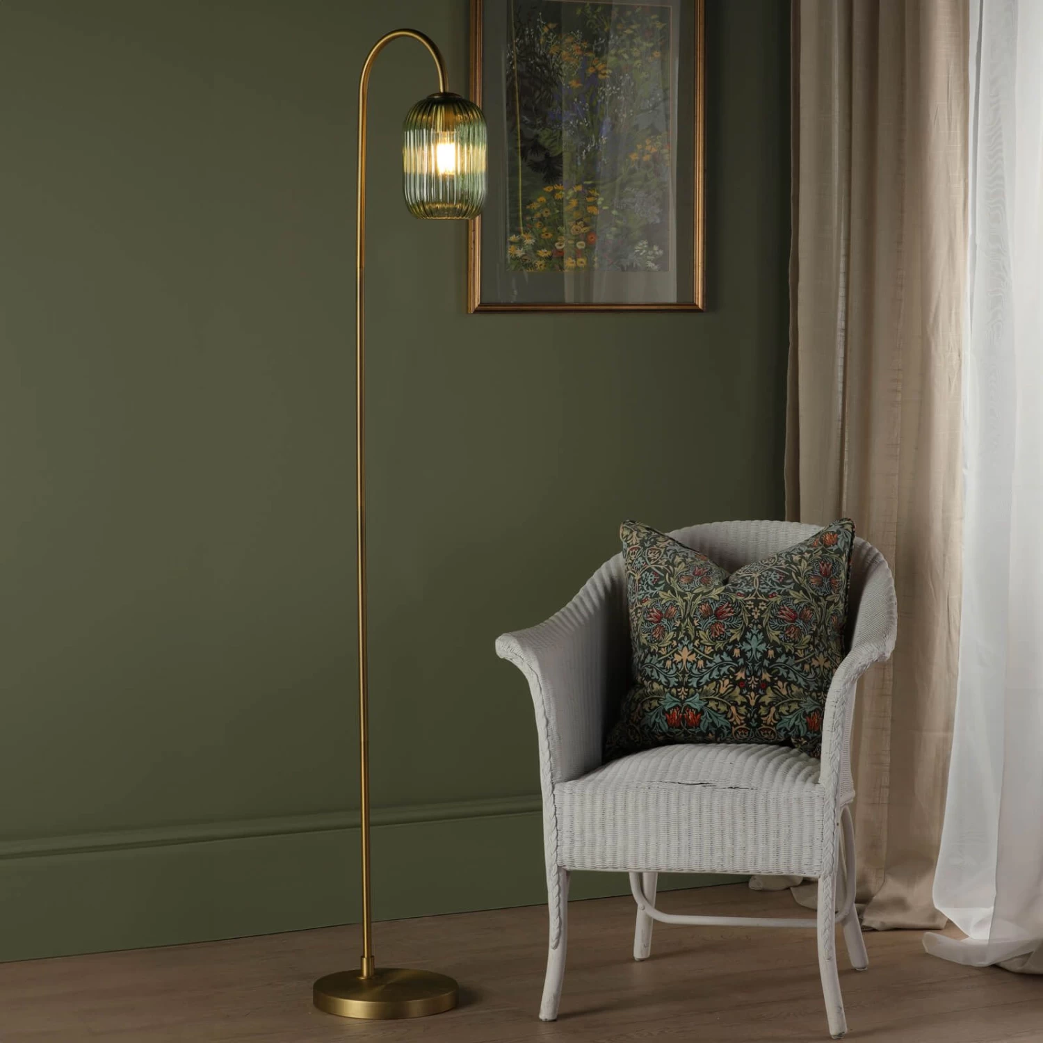 Idra Floor Lamp Aged Bronze And Green Ribbed Glass - Image 3