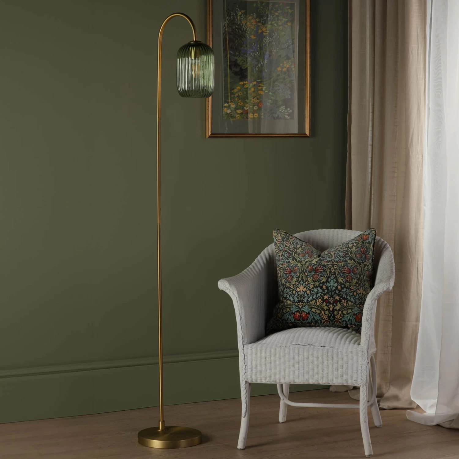 Idra Floor Lamp Aged Bronze And Green Ribbed Glass - Image 4
