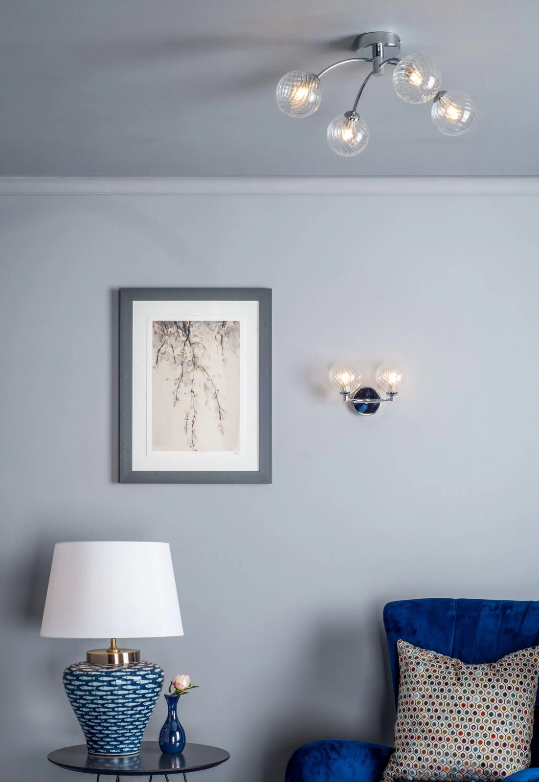 Izzy 4 Light Semi Flush Polished Chrome Twisted Glass - Image 6