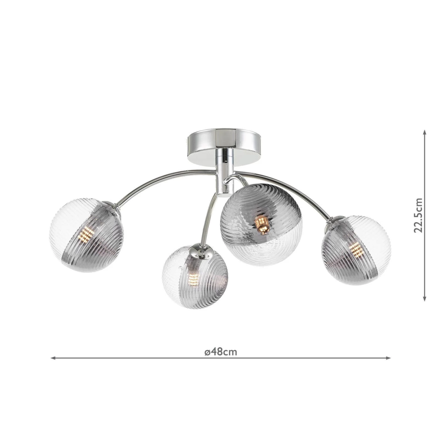 Izzy 4 Light Semi-Flush Polished Chrome & Smoked/Clear Ribbed Glass - Image 2