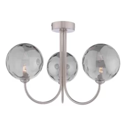 Jared 3 Light Semi-Flush Satin Nickel And Smoked Dimpled Glass