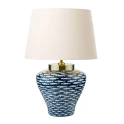 Joy Table Lamp Blue/White Fish Motif With Shade