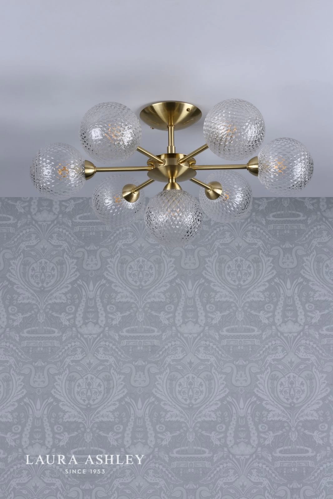 Laura Ashley Atherton 7lt Semi Flush Satin Brass Glass - Image 4