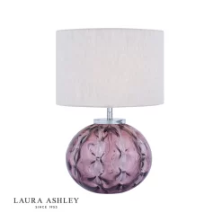 Laura Ashley Elderdale Table Lamp Pink Glass & Polished Chrome With Shade