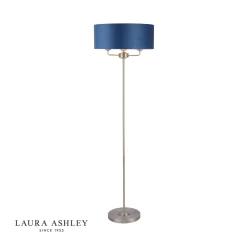 Laura Ashley Sorrento 3 Light Floor Lamp Matt Antique Brass & Blue Shade