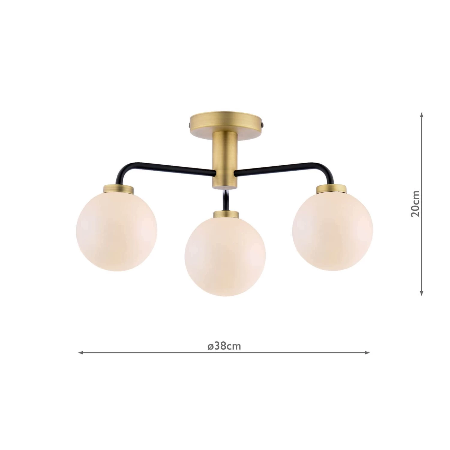 Lainey 3 Light Semi-Flush Matt Black & Opal Glass - Image 2