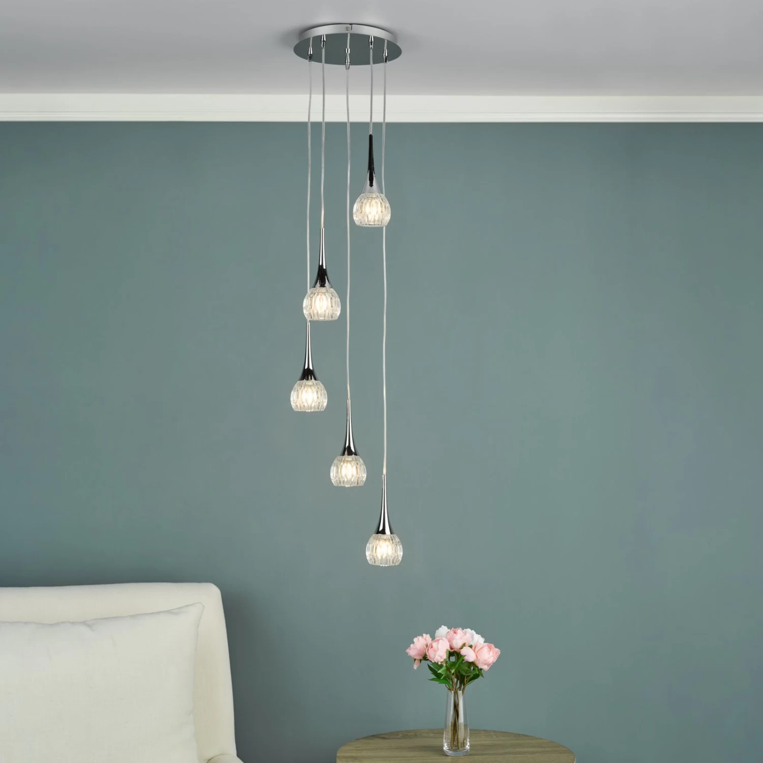 Lyall 5 Light Pendant Polished Chrome Glass - Image 4