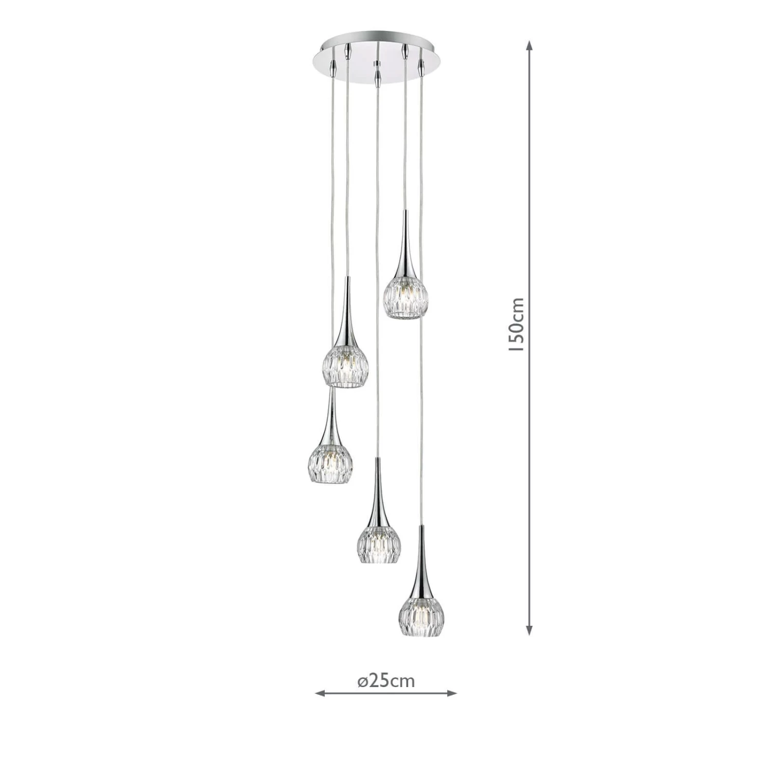 Lyall 5 Light Pendant Polished Chrome Glass - Image 5