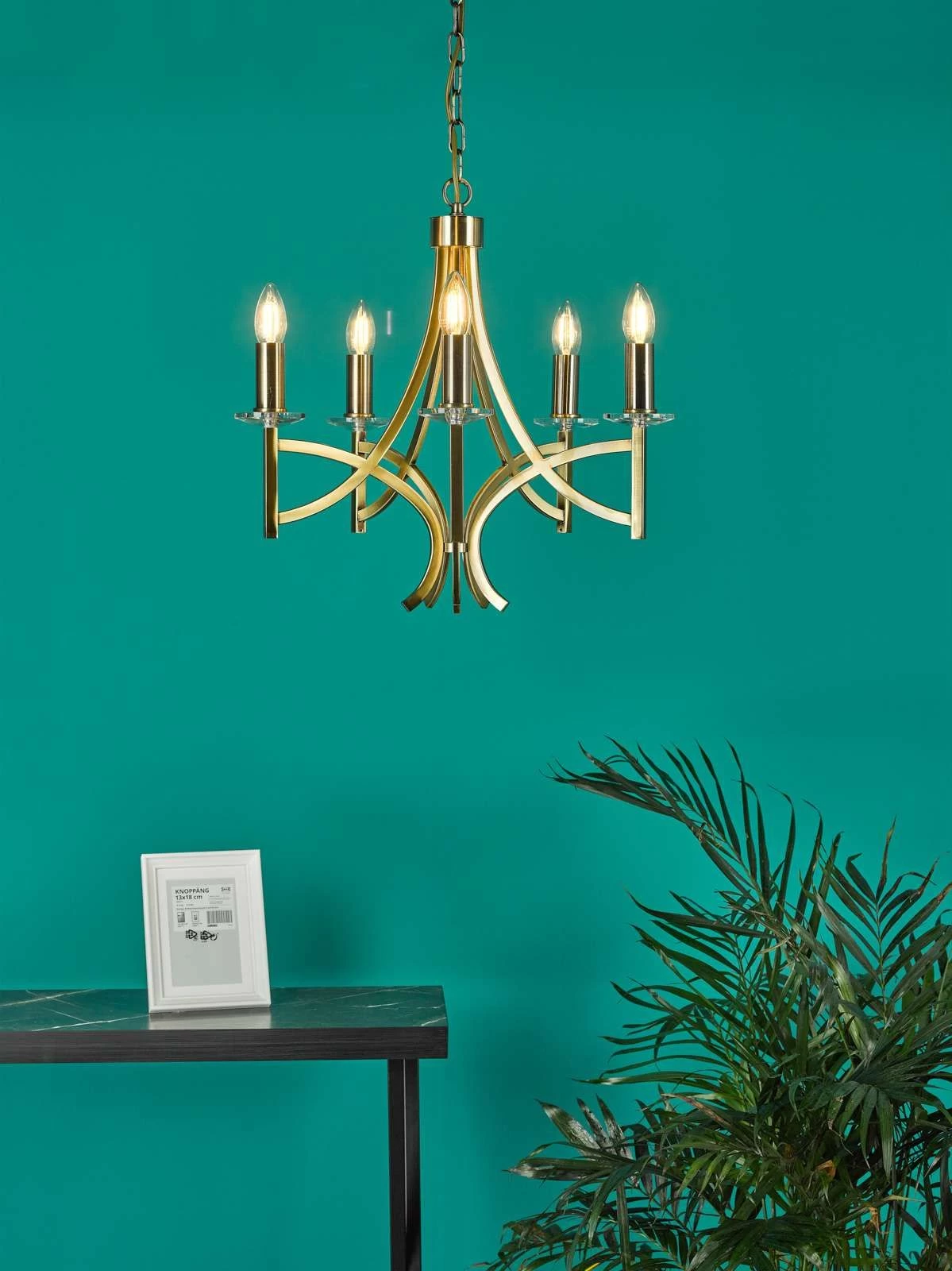 Lyon 5 Light Armed Fitting Antique Brass Crystal - Image 5