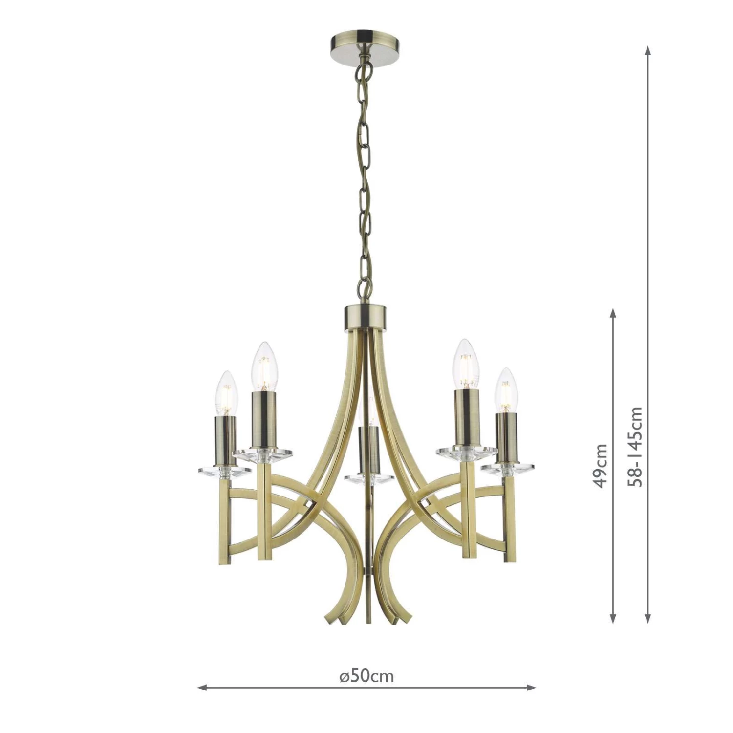 Lyon 5 Light Armed Fitting Antique Brass Crystal - Image 7