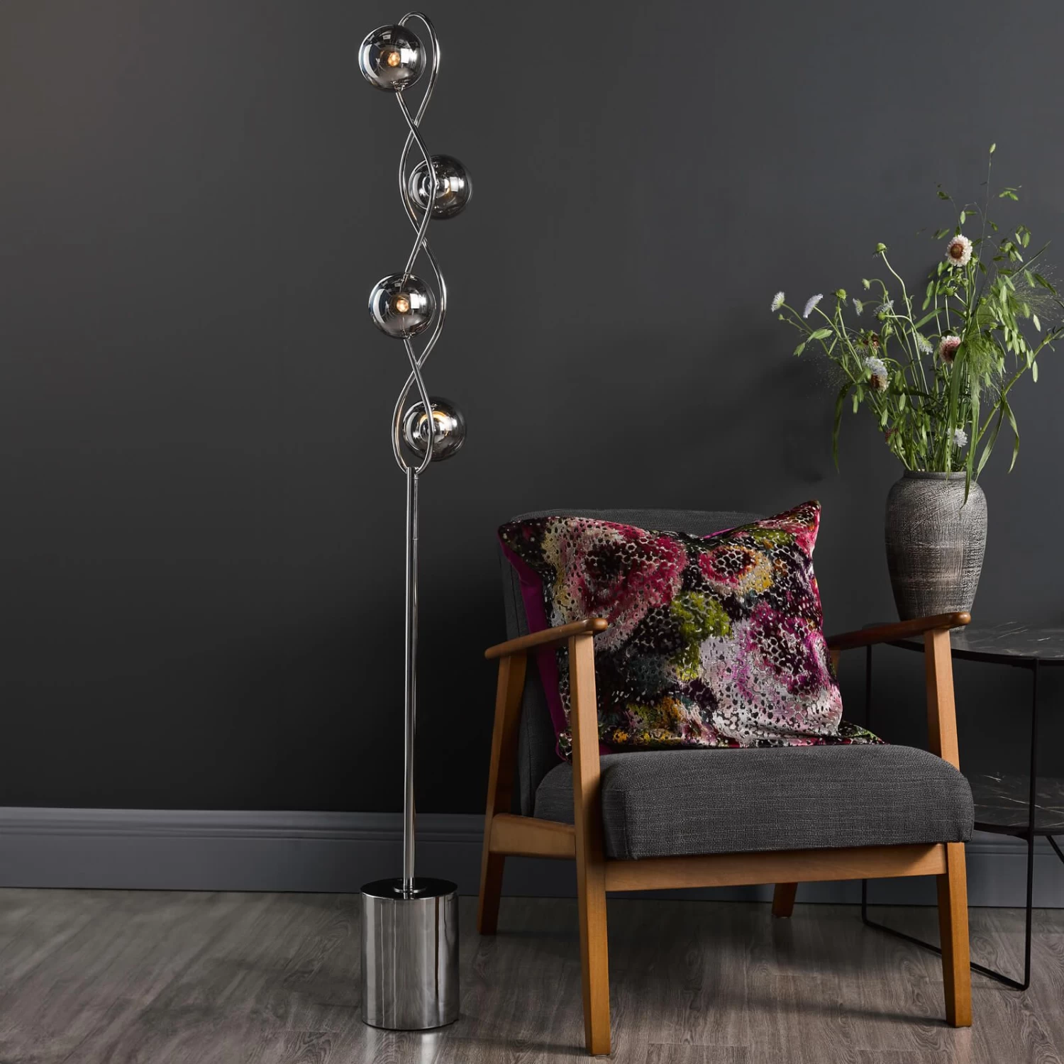 Lysandra 4 Light Floor Lamp Polished Chrome And Smoked Glass - Image 4