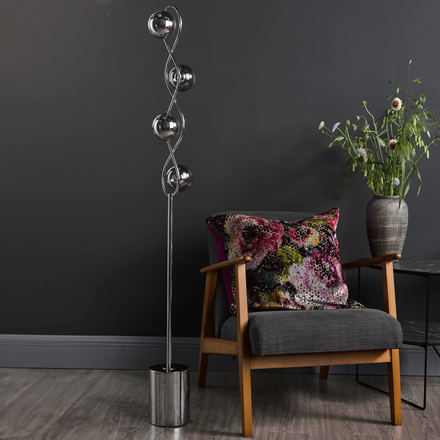 Lysandra 4 Light Floor Lamp Polished Chrome And Smoked Glass - Image 5