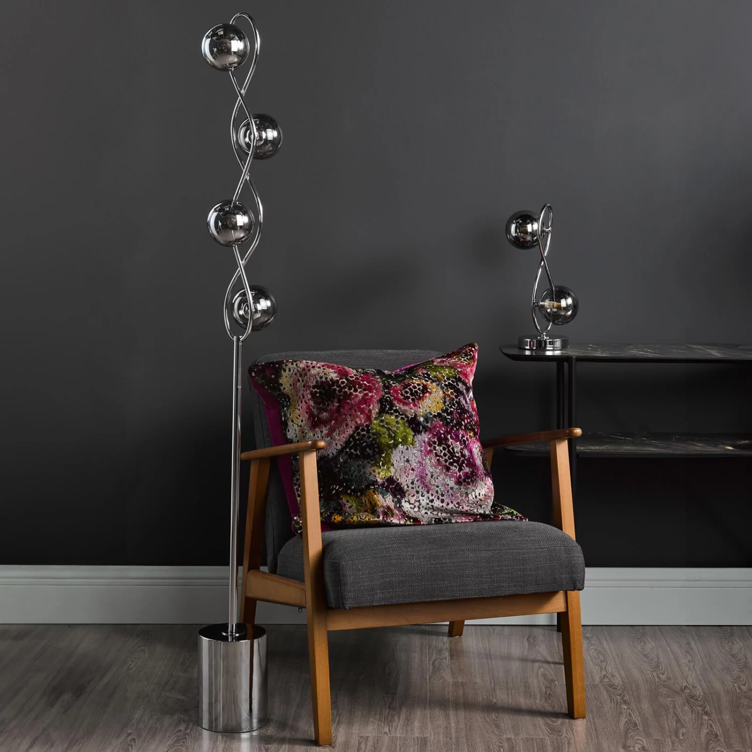 Lysandra 4 Light Floor Lamp Polished Chrome And Smoked Glass - Image 7