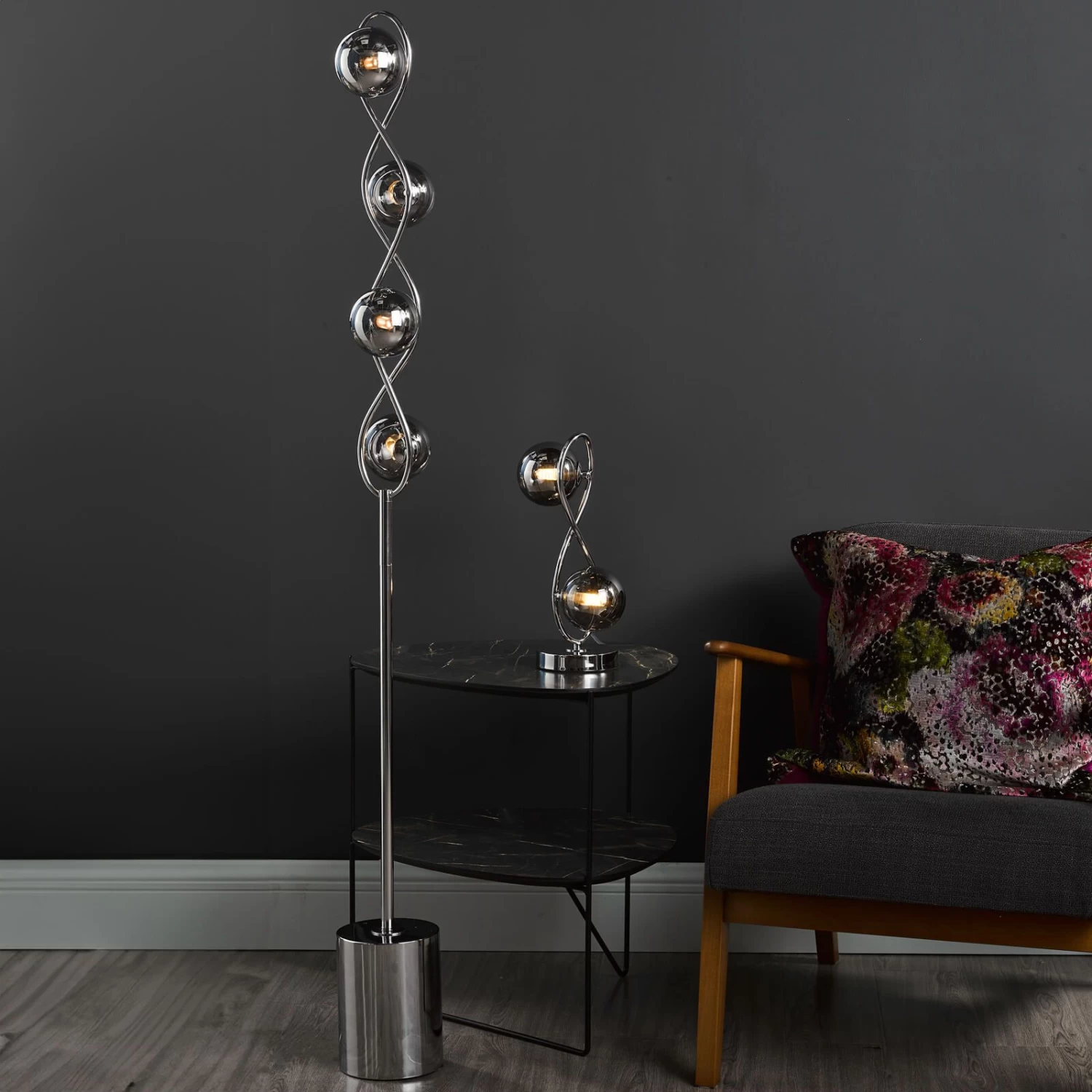 Lysandra 4 Light Floor Lamp Polished Chrome And Smoked Glass - Image 8