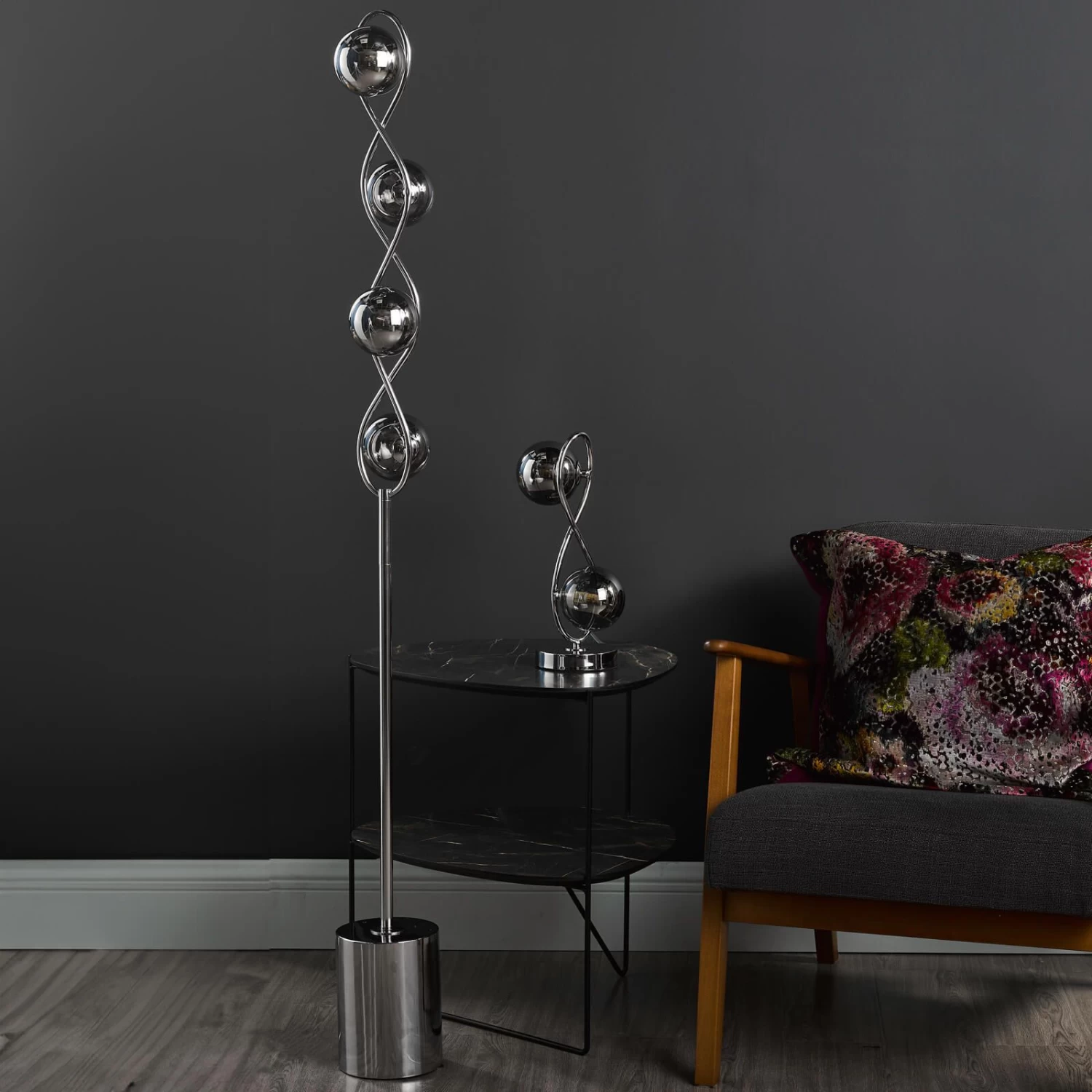 Lysandra 4 Light Floor Lamp Polished Chrome And Smoked Glass - Image 9